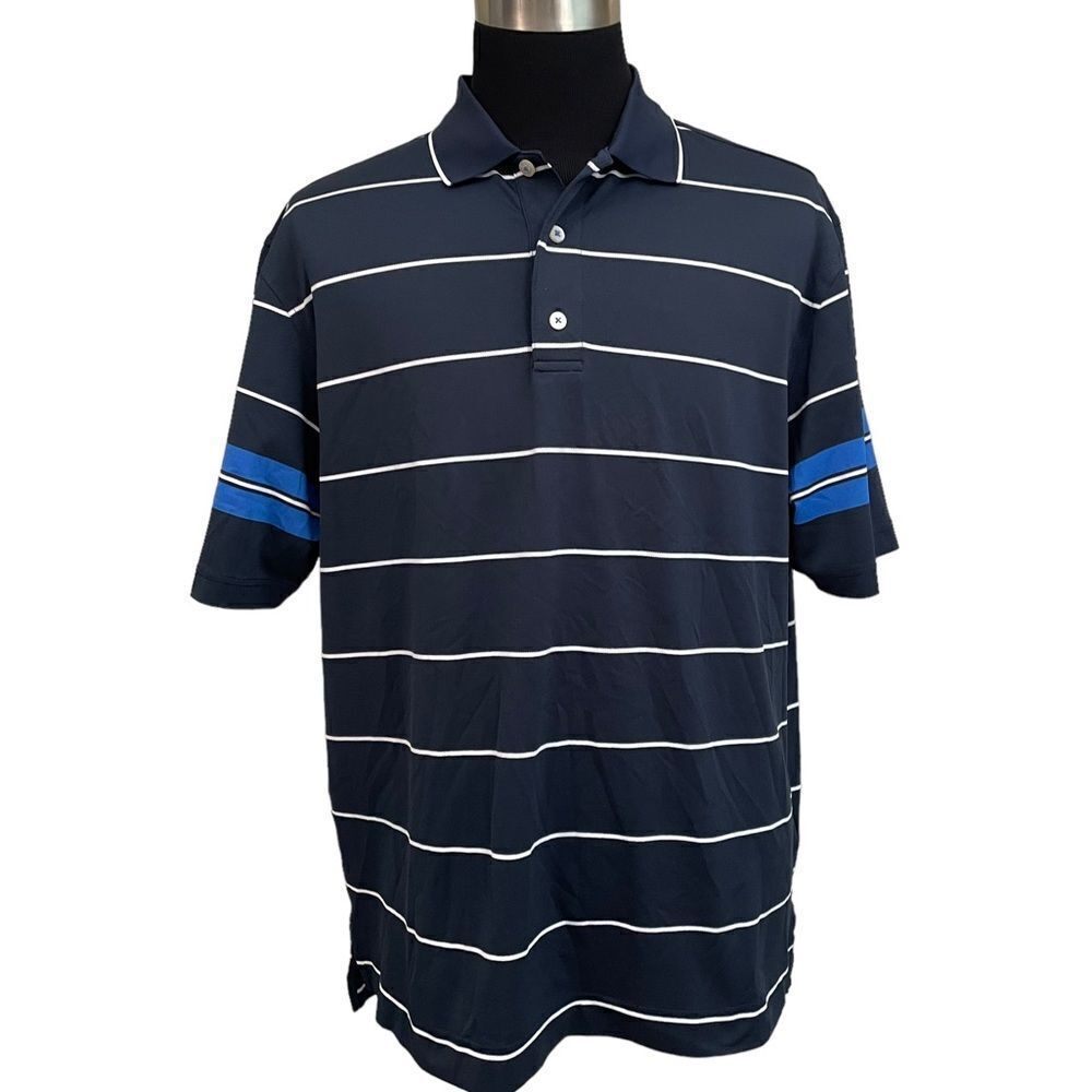 FJ FootJoy Men’s Blue Stripe Collared‎ Golf Polo Shirt, size XLARGE